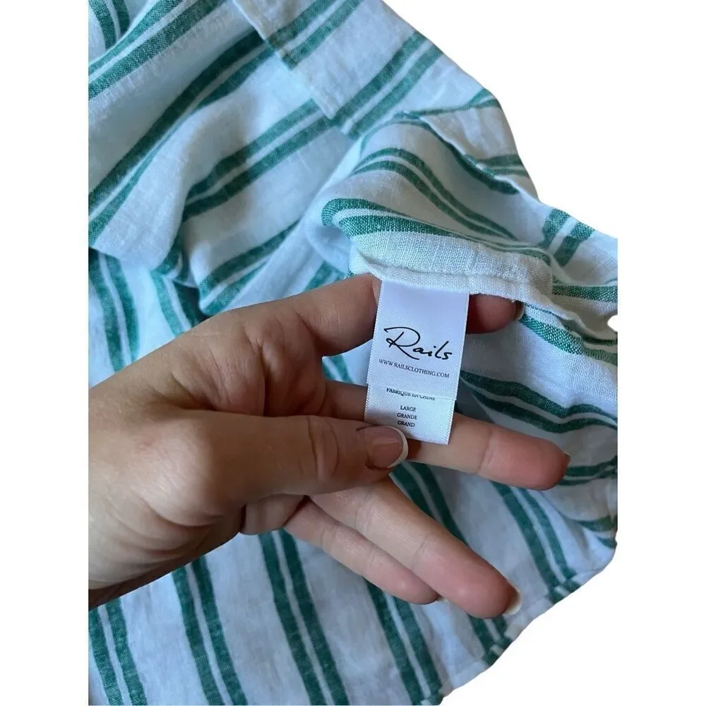 NEW RAILS Jasmine Dress Size L Green White Linen Blend Mini Long Sleeve - Picture 10 of 12